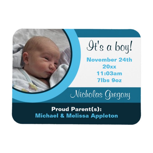 Magnet Flexible Faire-part de naissance photo bleu Flex Flat Magne (Horizontal)