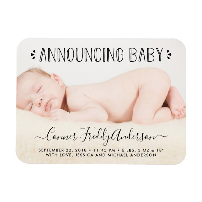 Magnet Flexible Faire-part de naissance photo Typographie tendance (Horizontal)