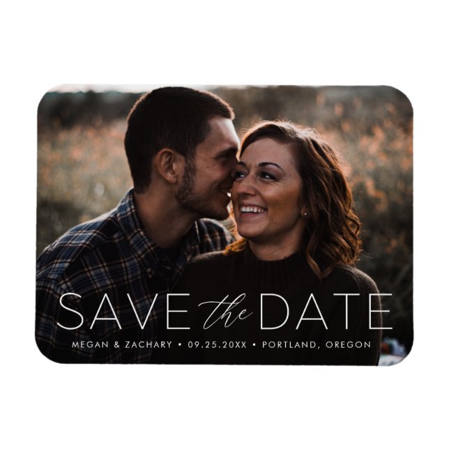 Magnet Flexible Faire part moderne de romance blanche avec photo (Horizontal)