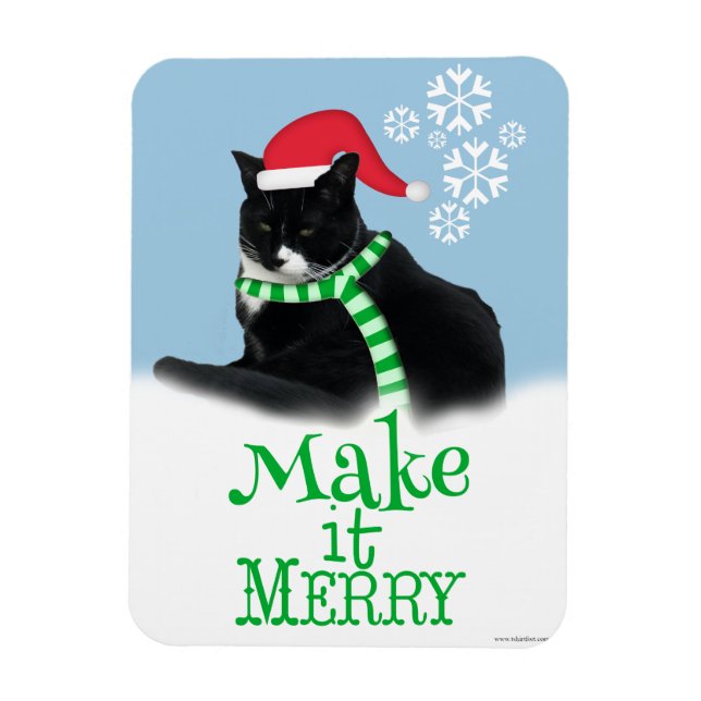 Magnet Flexible Faites-le Joyeux vacances Tuxedo Chat (Vertical)