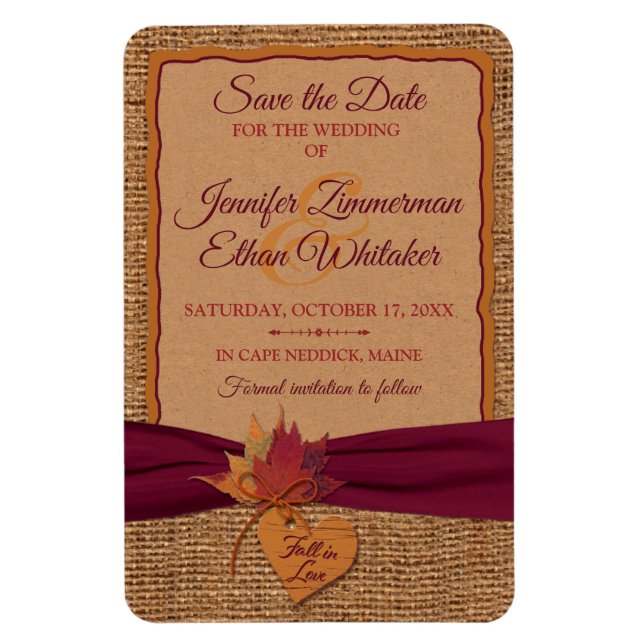 Magnet Flexible Fall in Love Burlap, Feuilles Save the Date (Large (Vertical)
