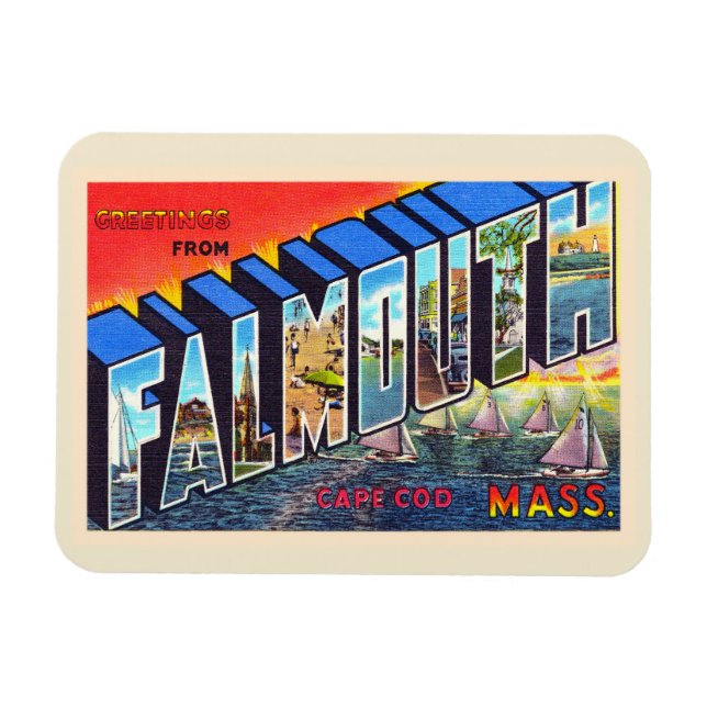 Magnet Flexible Falmouth Cape Cod Massachusetts Carte postale Vint (Horizontal)
