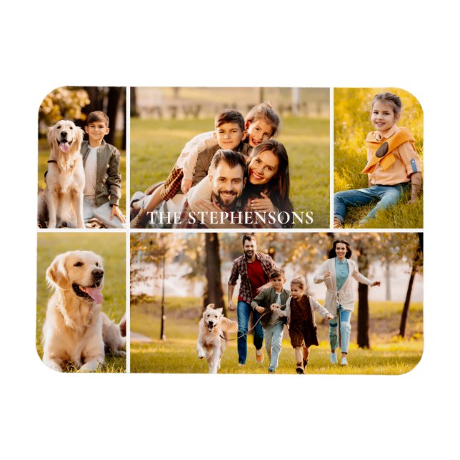 Magnet Flexible Famille 5 Photo Nom du collage (Horizontal)