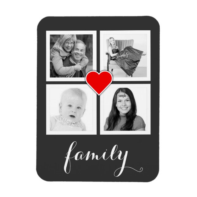 Magnet Flexible Famille avec quatre photos et coeur (Vertical)