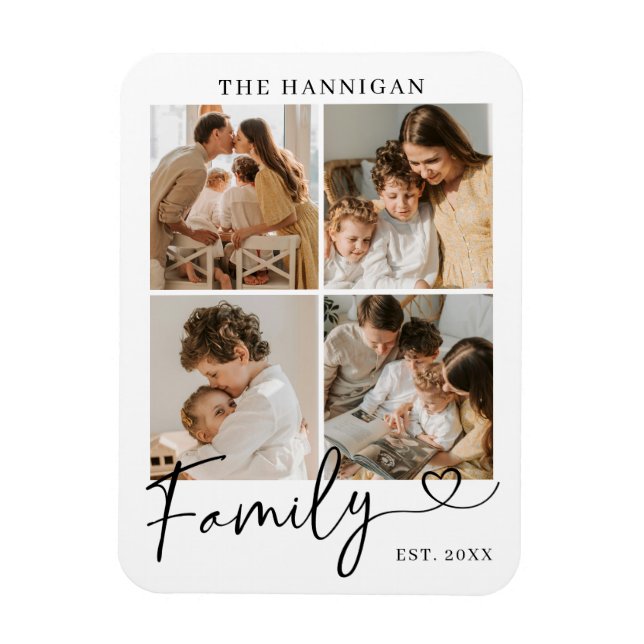Magnet Flexible Family Photo Collage Modern Heart Script (Vertical)