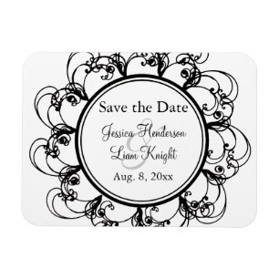 Magnet Flexible Fancy Floral Enregistrer l'aimant Date (noir/blanc