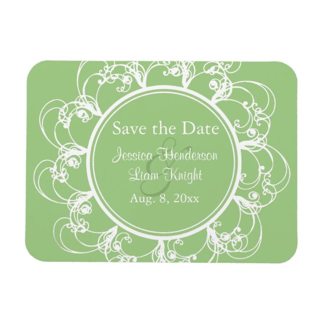 Magnet Flexible Fancy Floral Enregistrer l'aimant de date (vert) (Horizontal)