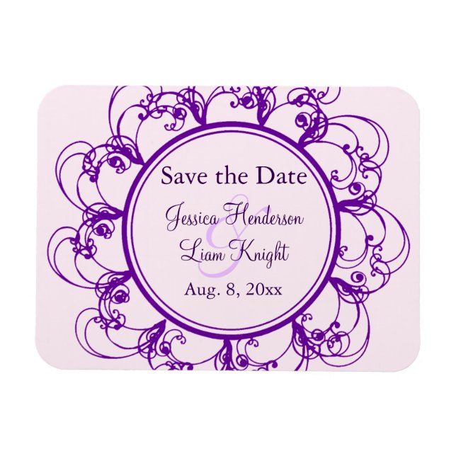 Magnet Flexible Fancy Floral Enregistrer l'aimant de date (violet) (Horizontal)