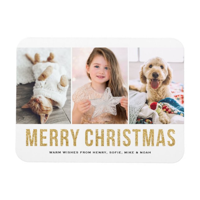 Magnet Flexible Faux Gold Parties scintillant Trois photos Collage (Horizontal)