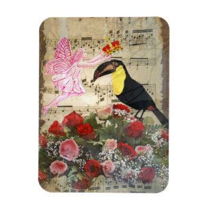 Magnet Flexible Fée vintage et collage d'oiseaux
