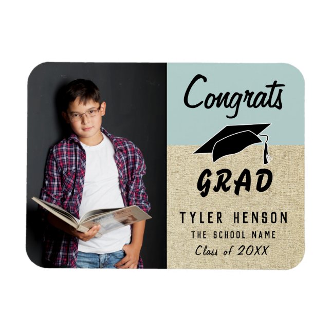 Magnet Flexible Félicitations Grad Blue Rustic Photo Graduation (Horizontal)