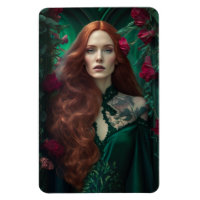 Femme Aux Cheveux Rouges En Robe Vert Émeraude.