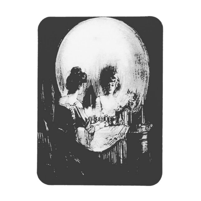 Magnet Flexible Femme avec Halloween Réflexion crâne en miroir (Vertical)