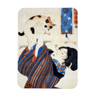 Magnet Flexible Femme japonaise avec chat, Utagawa Kuniyoshi
