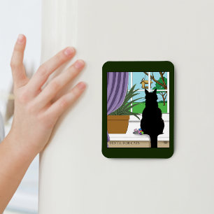 Magnet Flexible Fenêtre Chat noir regardant dehors