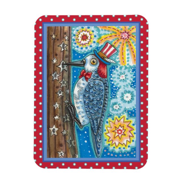 MAGNET FLEXIBLE FENÊTRES EN BOIS PATRIOTIQUE, 4 JUILLET OISEAU (Vertical)