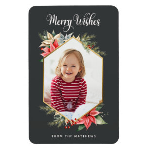 Magnet Flexible Ferme Poinsettia Rustique Carte photo de vacances