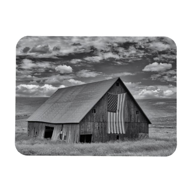 Magnet Flexible Fermes | BW American Flag Barn Scene (Horizontal)