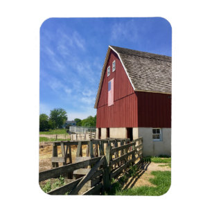Magnet Flexible Fermes   Grange rouge avec drapeau américain