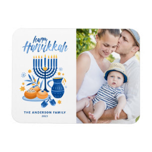 Magnet Flexible Festive Aquarelle Menorah Happy Hanoukka Photo