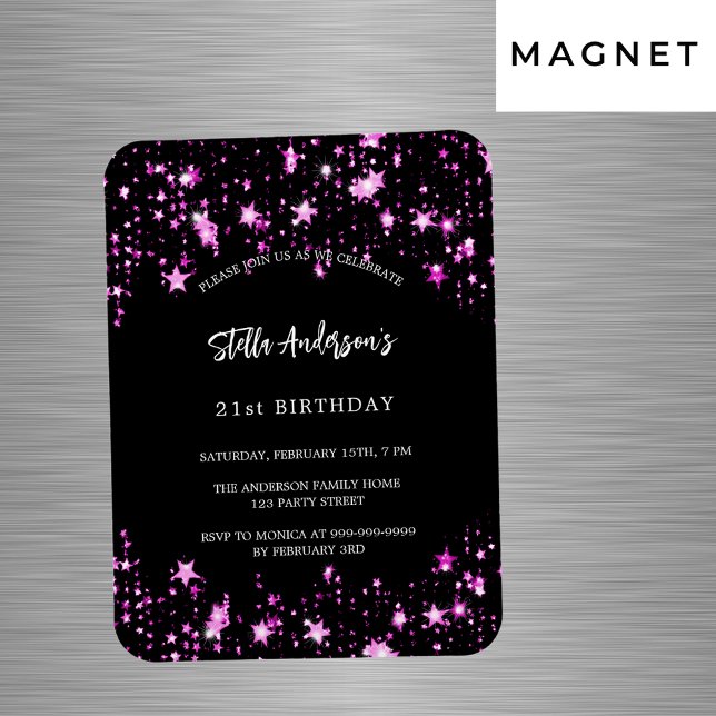 Magnet Flexible fête d'anniversaire noir rose étoiles invitation d (Créateur téléchargé)