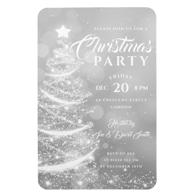 Magnet Flexible Fête de Noël Sparkle Silver Invitation de vacances (Vertical)