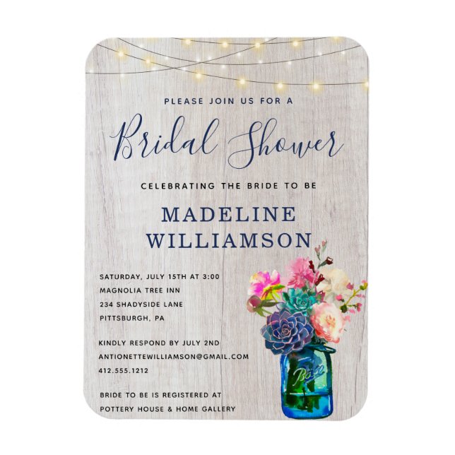 Magnet Flexible Fête des mariées Rustique Floral Mason Jar & Lumiè (Vertical)