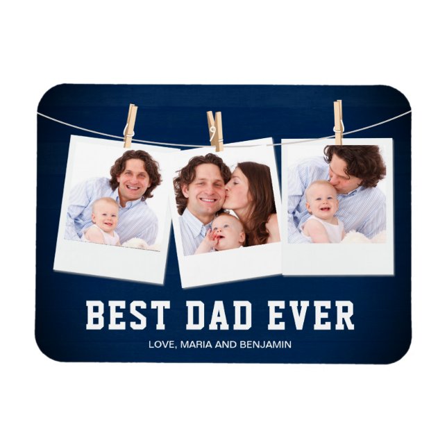 Magnet Flexible Fête des pères | Collage photo Best Dad Ever 3 (Horizontal)