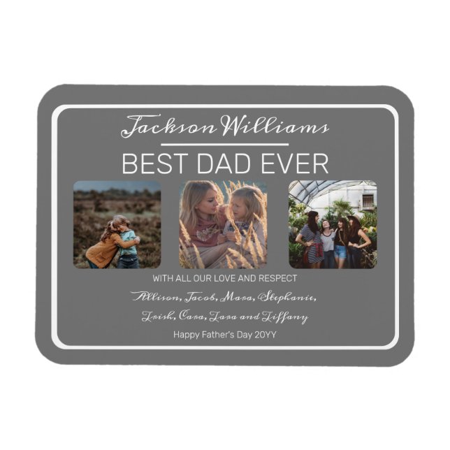 Magnet Flexible Fête des pères Meilleur Papa Jamais Gris Trois Pho (Horizontal)