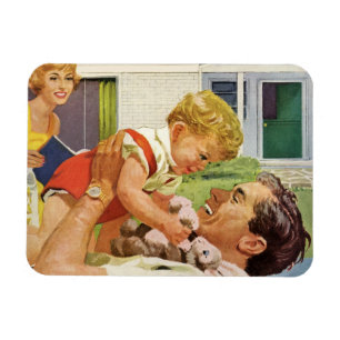 Magnet Flexible Fête des pères vintage, Happy Family dans les banl