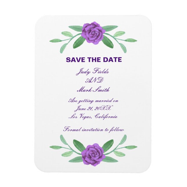 Magnet Flexible Feuillage Floral Violet Sauvez La Date (Vertical)