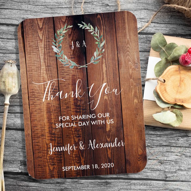 Magnet Flexible Feuille Merci mariage rustique en bois (Rustic wood watercolor leaves Thank you wedding Magnet.)