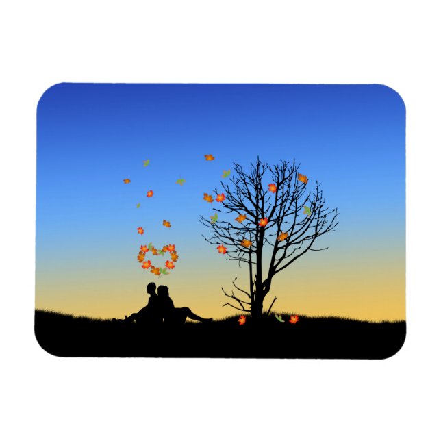 Magnet Flexible Feuilles d'automne en forme de coeur Couple (Horizontal)