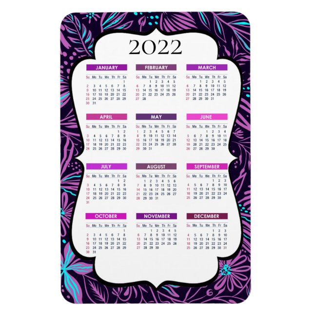 Magnet Flexible Feuilles tropicaux pourpres et bleus | Calendrier  (Vertical)
