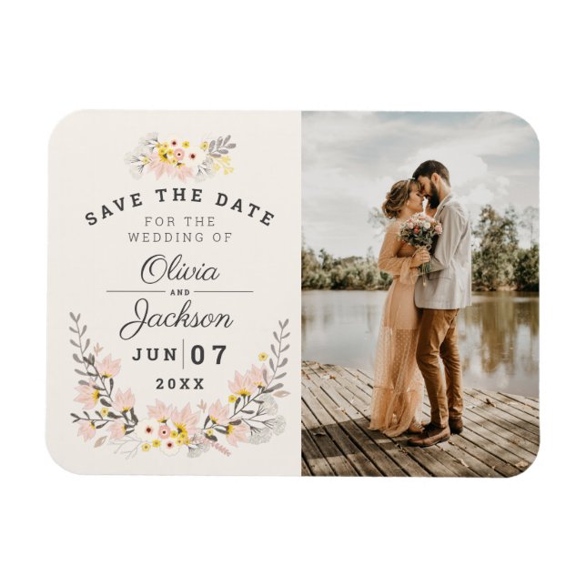 Magnet Flexible fiançailles floral chic enregistrer la date (Horizontal)