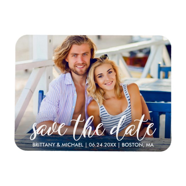 Magnet Flexible Fiançailles Moderne Enregistrer La Date Photo Coup (Horizontal)