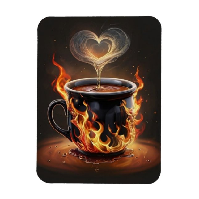 Magnet Flexible Fiery Christmas Coffee Cup avec Heart Steam Art (Vertical)