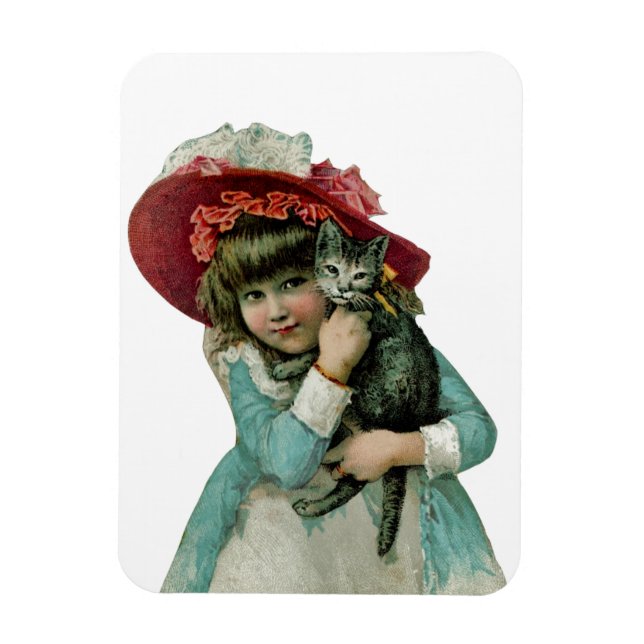 Magnet Flexible Fille à Bonnet avec Kitten de Noël (Vertical)