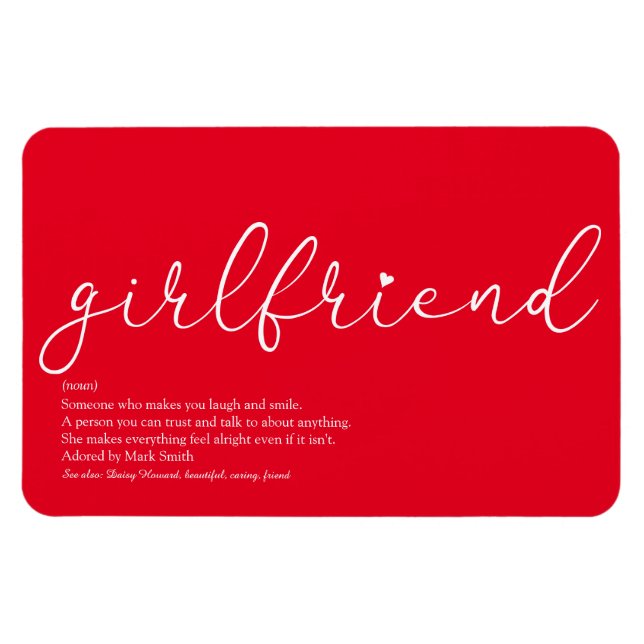 Magnet Flexible Fille-amie Définition Script Amour Coeur Rouge (Horizontal)