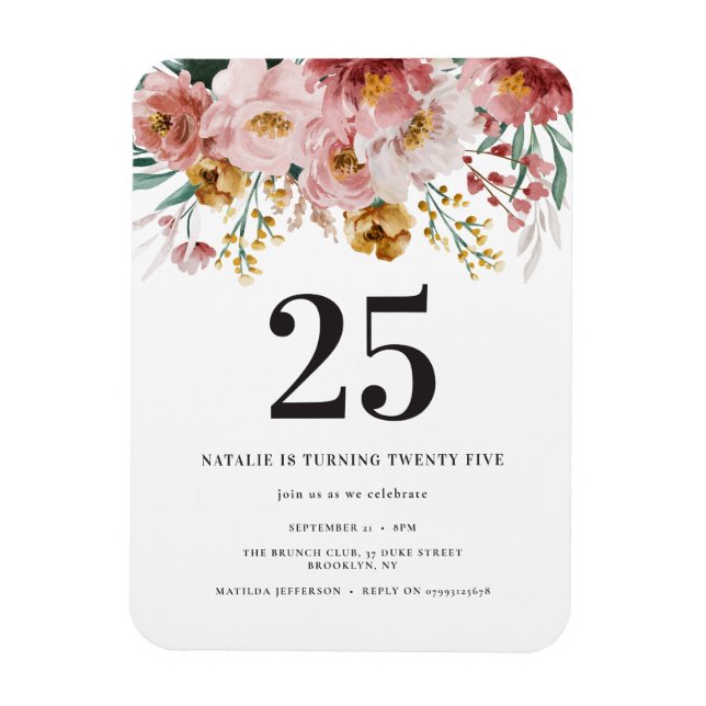 Magnet Flexible Fille aquarelle florale éditable âge anniversaire (Vertical)