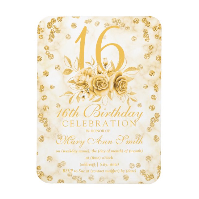 Magnet Flexible Fille Parties scintillant de marbre or Floral Swee (Vertical)