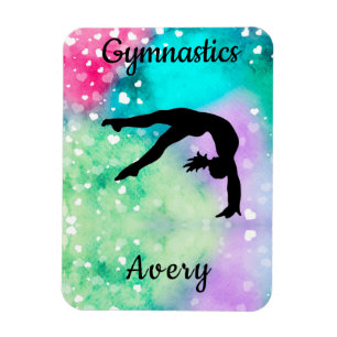 Magnet Flexible Filles Gymnastique Aquarelle avec Coeurs flottants