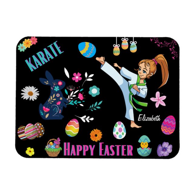 Magnet Flexible Filles Karate Joyeux Décor de Pâques (Horizontal)