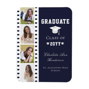 Magnet Flexible Filmstrip Four Photo Collage Graduation Bleu