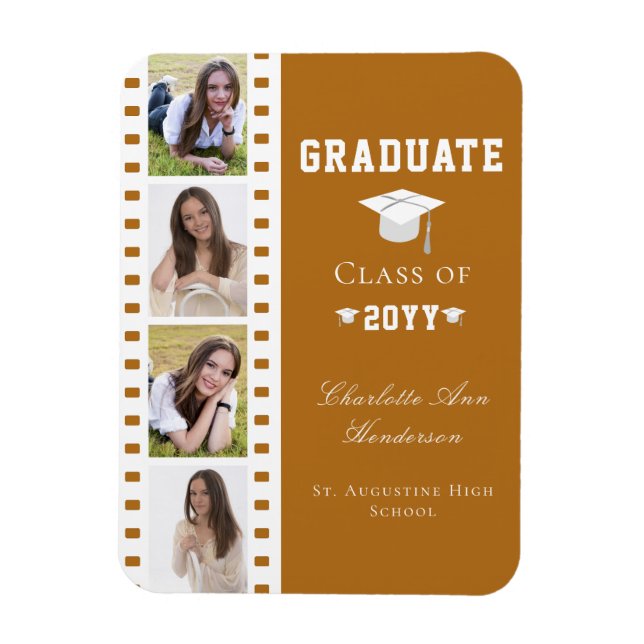 Magnet Flexible Filmstrip Four Photo Collage Graduation | Orange (Vertical)