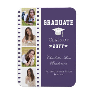 Magnet Flexible Filmstrip Four Photo Collage Graduation Pourpre
