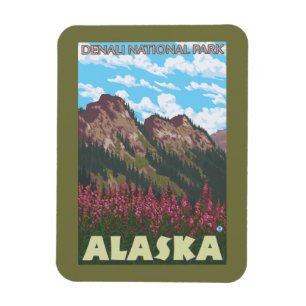 Magnet Flexible Fireweed et montagnes - parc national de Denali,