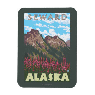 Magnet Flexible Fireweed et montagnes - Seward, Alaska