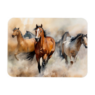 Magnet Flexible "Five Wild Mustangs" Aquarelle Occidentale Dusty