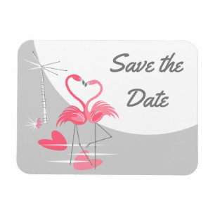 Magnet Flexible Flamant rose Amour Grande Lune Enregistrer la Date